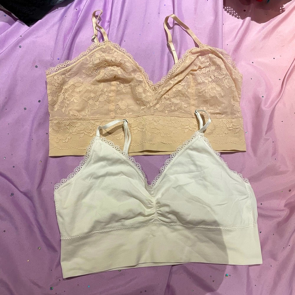 SET OF TWO VICTORIA’S SECRET LACE BRALETTES WHITE AND NUDE SIZE XL